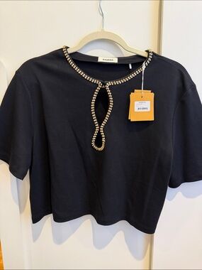Sandro Black Tee with Gold Beaded Neckline